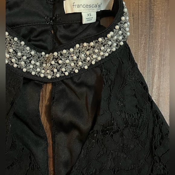 Francesca's XS Womens Black Lace Rhinestone Collar Halter Sheath Dress - Picture 3 of 4